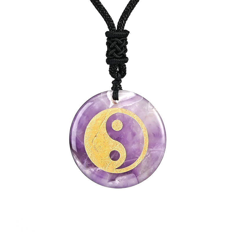 Wear FengShui Various Crystal Amethyst Tiger Eye Green Aventurine Yin Yang Spiritual Necklace Pendant
