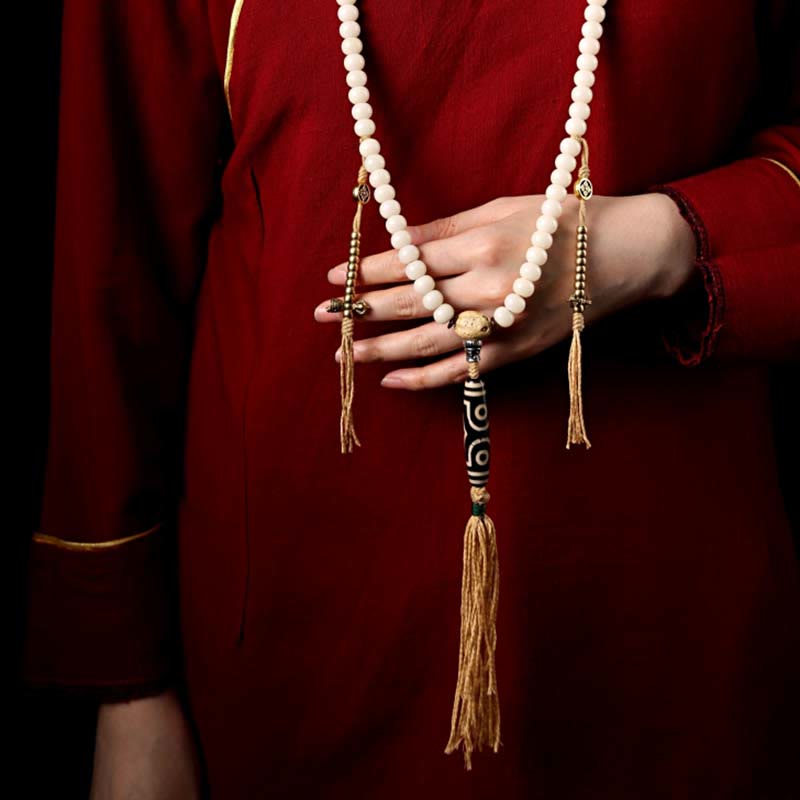 Wear FengShui Tibet 108 Mala Beads Bodhi Seed Bagua Vajra Dzi Bead Gray Agate Wealth Bracelet