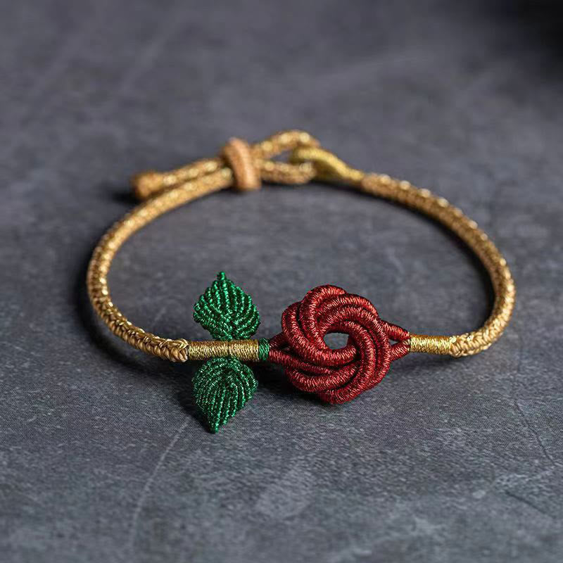 Wear FengShui Rose Flower Rope Eight Thread Peace Knot Luck Handmade Bracelet