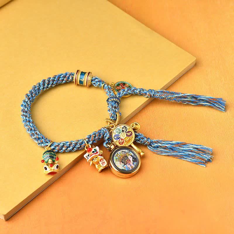 Wear FengShui Tibetan Zakiram Goddess of Wealth Thangka Luck Prayer Wheel Braid String Bracelet