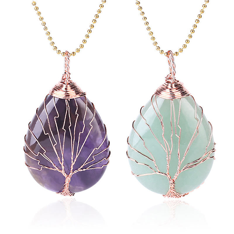 Wear FengShui Natural Quartz Crystal Tree Of Life Healing Energy Necklace Pendant