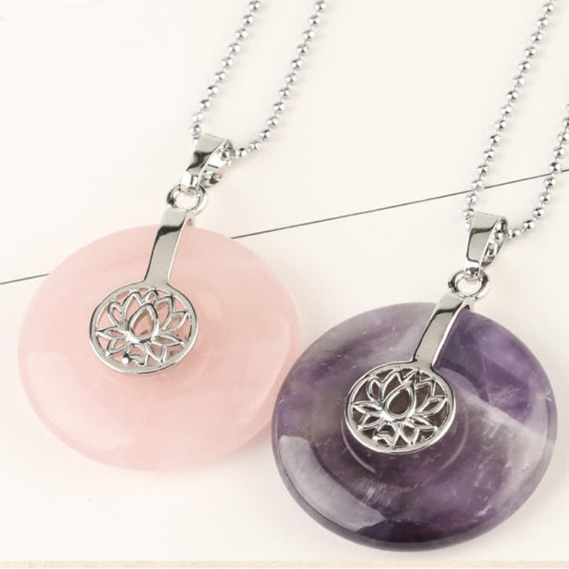 Wear FengShui Various Crystal Amethyst Pink Crystal Lotus Healing Necklace Pendant