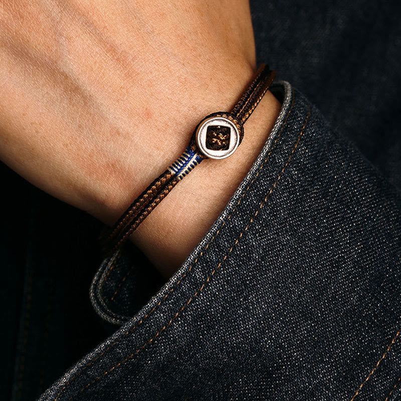 Wear FengShui  925 Sterling Silver Handmade Button Protection Weave String Bracelet