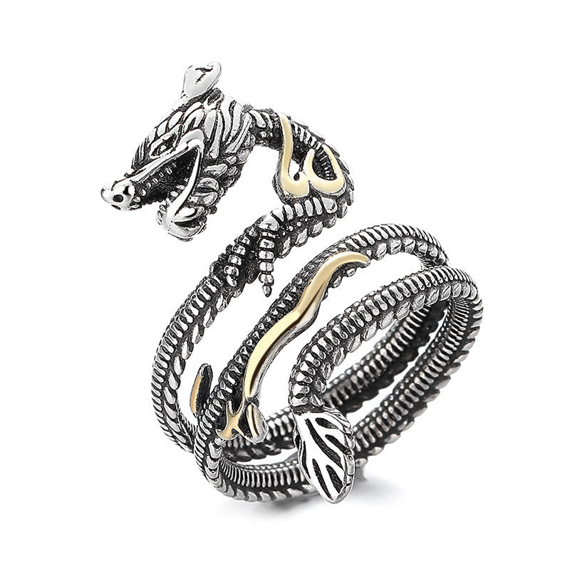Wear FengShui Vintage Dragon Pattern Copper Strength Ring