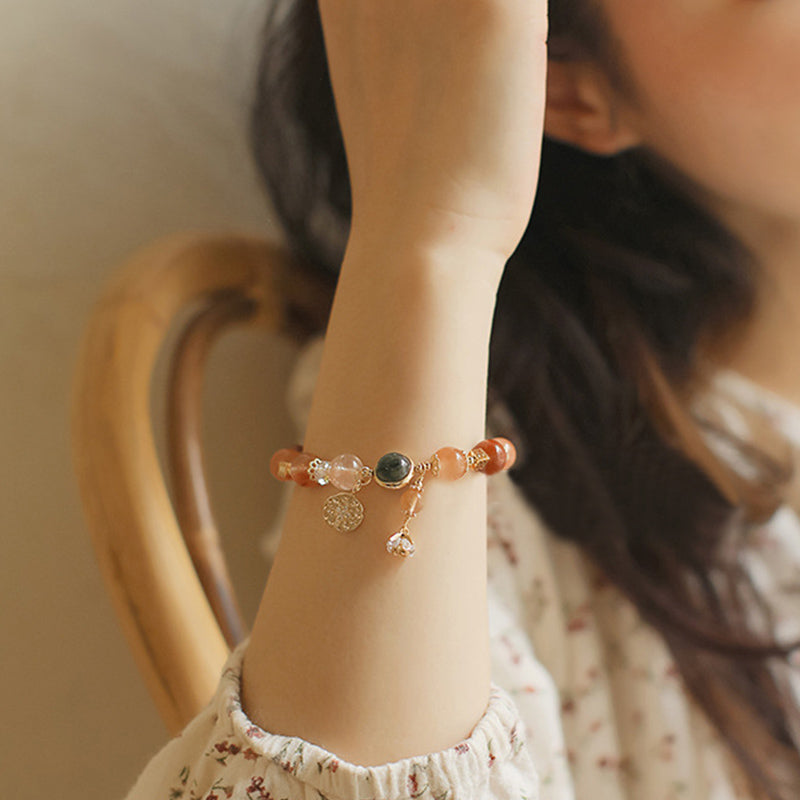 Wear FengShui Natural Multicolored Rutilated Quartz Eight-pointed Star Flower Wealth Bracelet