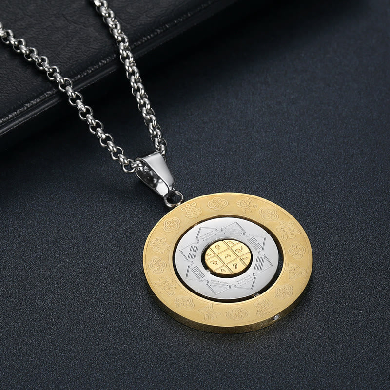 Wear FengShui Chinese Zodiac Nine Palaces Eight Diagrams Bagua Amulet Harmony Necklace Rotatable Pendant