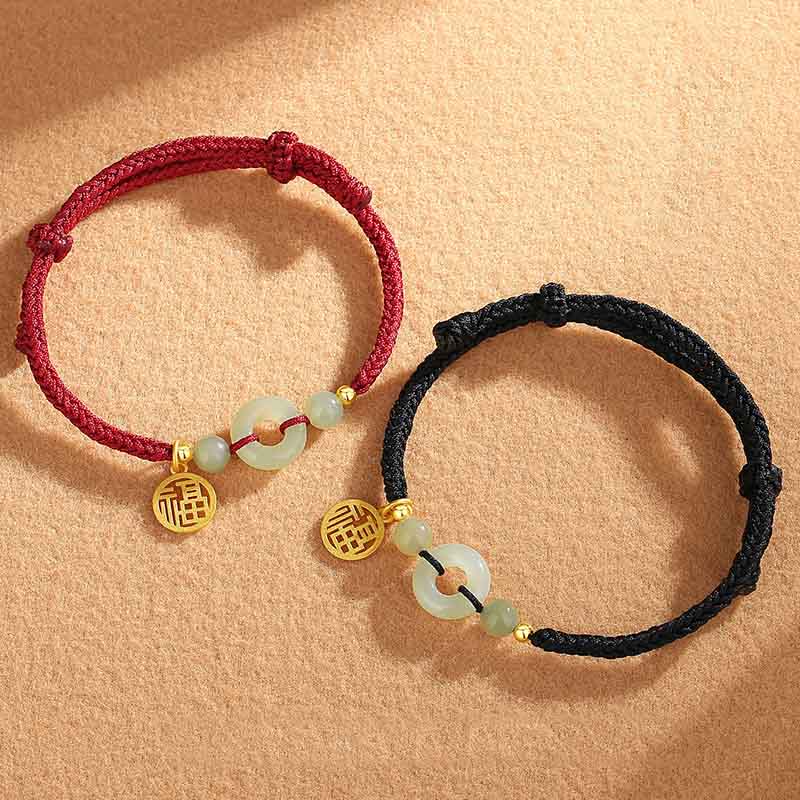Wear FengShui 925 Sterling Silver Hetian Jade Peace Buckle Fu Character Charm Abundance Bracelet