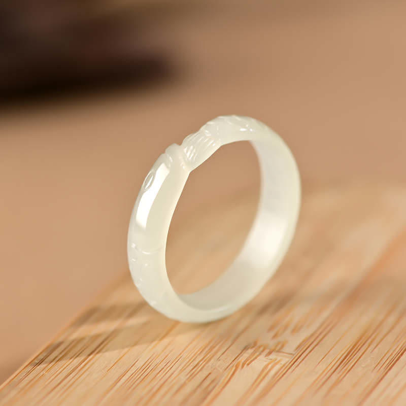 Wear FengShui Hetian White Jade Cyan Jade Koi Fish Success Luck Ring