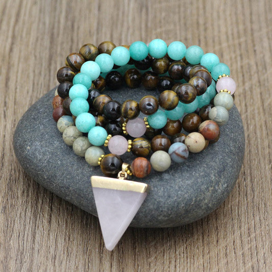 Wear FengShui 108 Beads Natural Stone Tiger Eye Mala Healing Bracelet