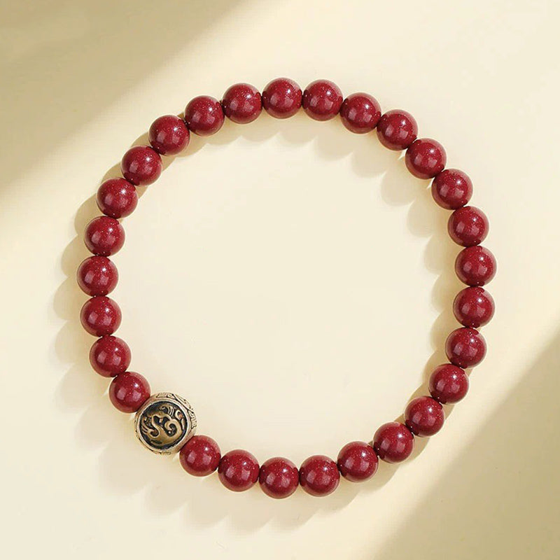 Wear FengShui 925 Sterling Silver Natural Cinnabar Four Beasts Blessing Bracelet