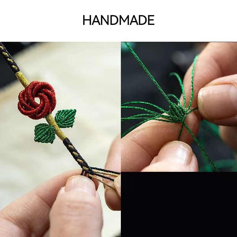 Wear FengShui Rose Flower Rope Eight Thread Peace Knot Luck Handmade Bracelet