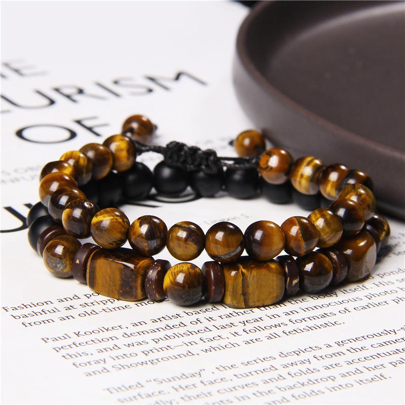 Wear FengShui Tiger Eye Frosted Stone Hematite Courage Bracelet
