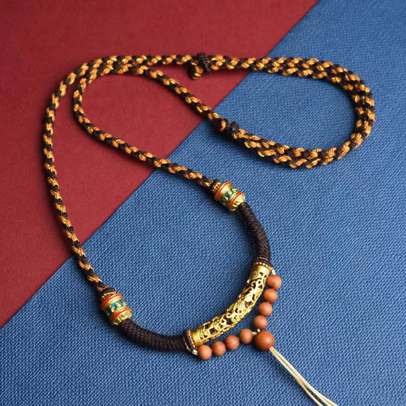Wear FengShui Tibetan Handmade King Kong Knot Om Mani Padme Hum Prayer Wheel String Necklace Pendant