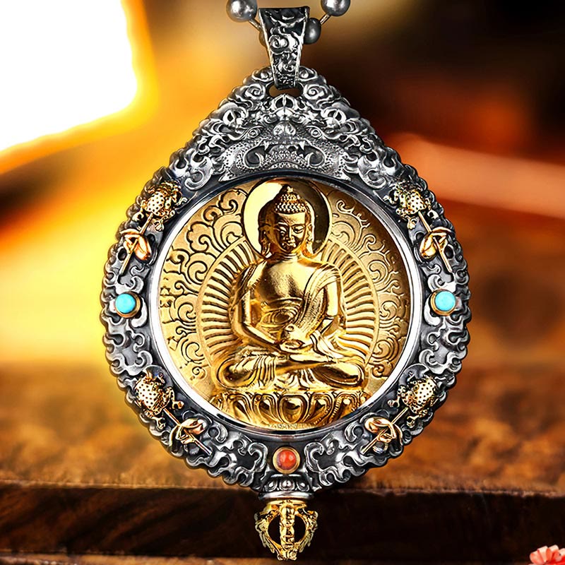 Wear FengShui Chinese Zodiac Natal Buddha Thangka Nine Palaces Eight Diagrams Wealth Rotatable Necklace Pendant