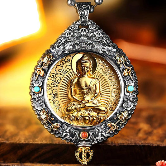 Wear FengShui Chinese Zodiac Natal Buddha Thangka Nine Palaces Eight Diagrams Wealth Rotatable Necklace Pendant