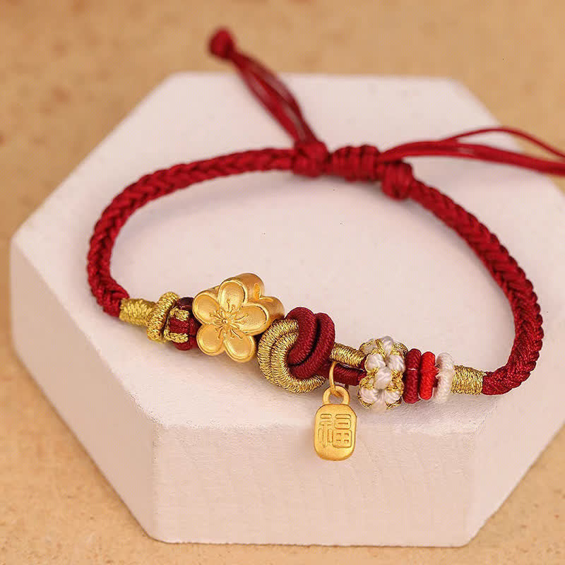 Wear FengShui Peach Blossom Happiness Charm Luck Red String Bracelet