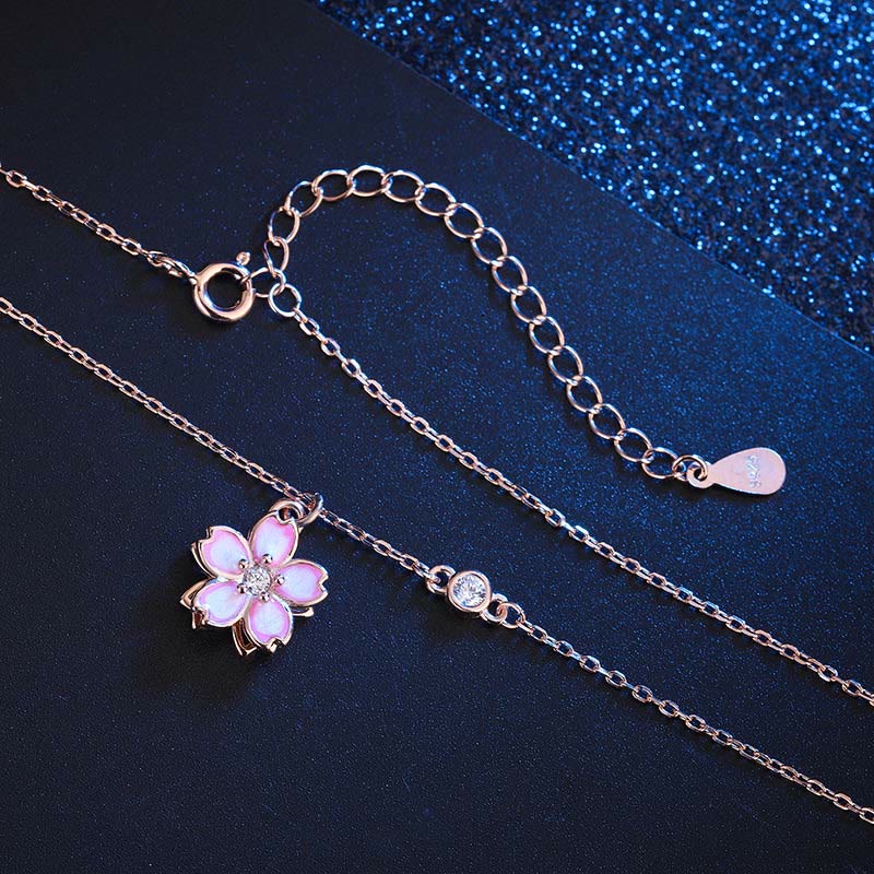 Wear FengShui 925 Sterling Silver Cherry Blossom Flower Rotatable Protection Necklace Pendant