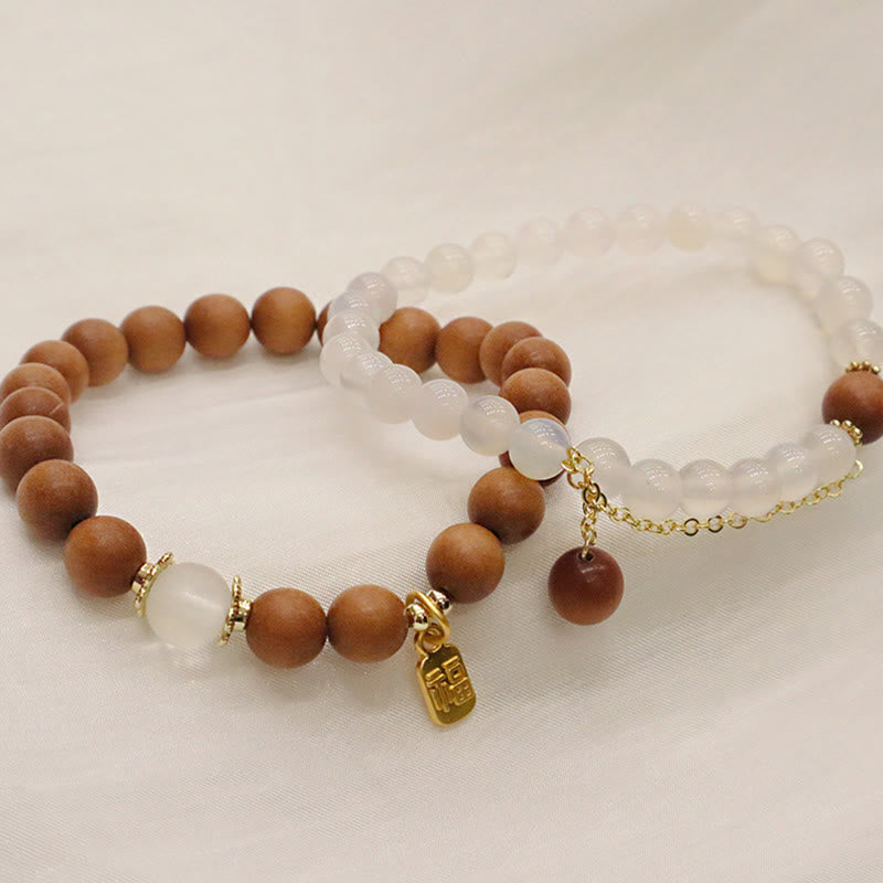 Wear FengShui Sandalwood Cat's Eye Fu Character Charm Protection Bracelet