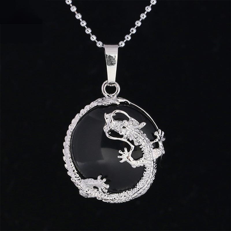 Wear FengShui Chinese Dragon Natural Quartz Crystal Healing Energy Necklace Pendant