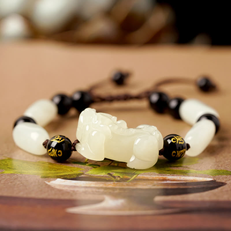 Wear FengShui Natural Hetian White Jade PiXiu Wealth String Bracelet