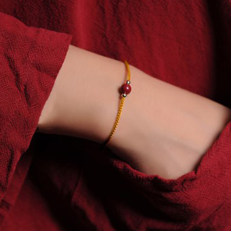 Wear FengShui 14K Gold Plated Natural Cinnabar Blessing String Braided Bracelet