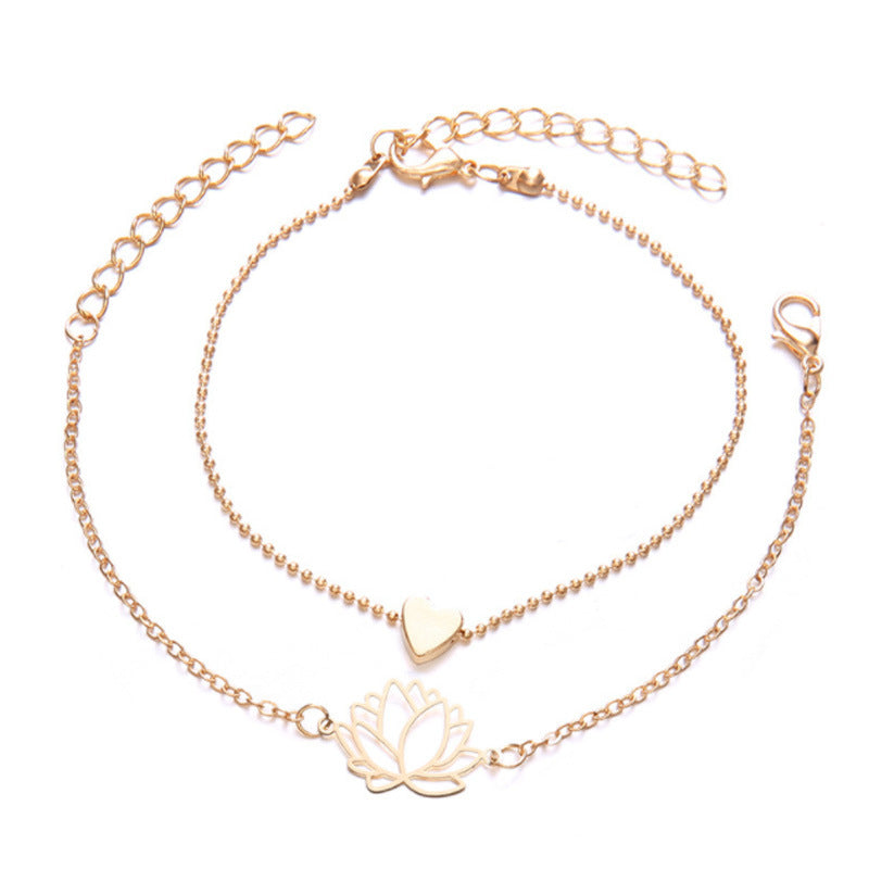 Wear FengShui 2Pcs Lotus Flower Love Heart Enlightenment Bracelet