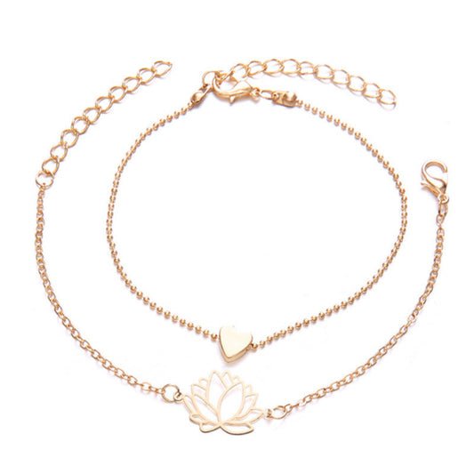 Wear FengShui 2Pcs Lotus Flower Love Heart Enlightenment Bracelet