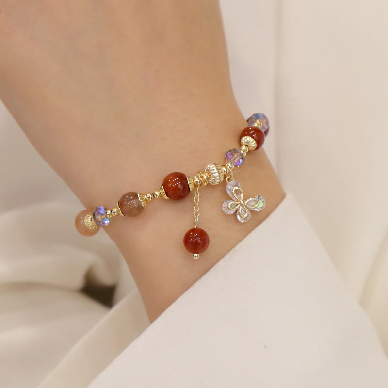 Wear FengShui Natural Fu Lu Shou Rainbow Crystal Rutilated Quartz Wealth Butterfly Charm Bracelet