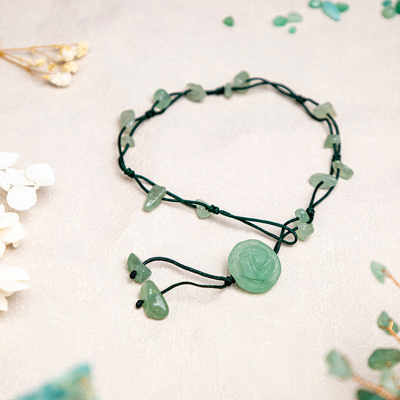Wear FengShui Amethyst Pink Crystal Green Aventurine Rose Inner Peace Healing Anklet