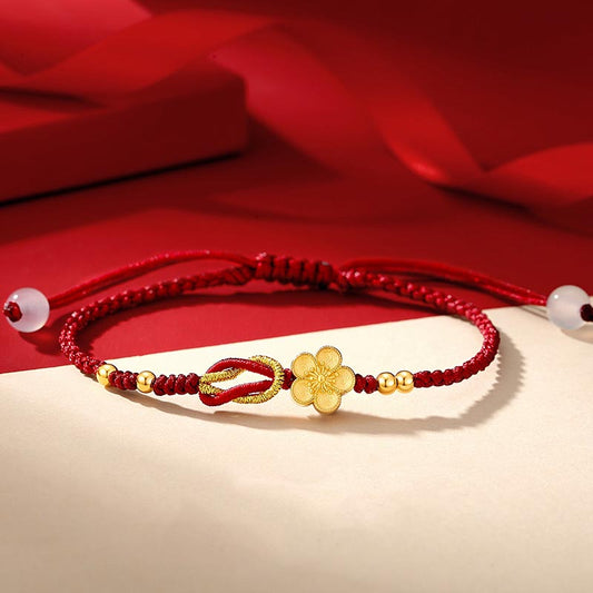 Wear FengShui Handmade 925 Sterling Silver Cherry Blossoms Sakura Chalcedony Luck Bracelet