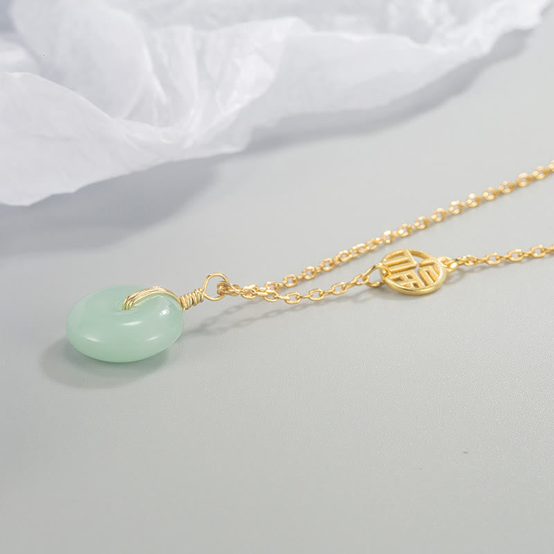 Wear FengShui Jade Fu Character Copper Coin Peace Buckle Abundance Necklace Pendant