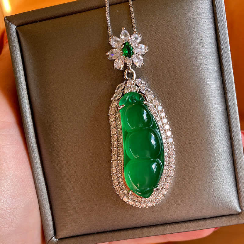 Wear FengShui Fortune Bean Cyan Jade Luck Necklace Pendant