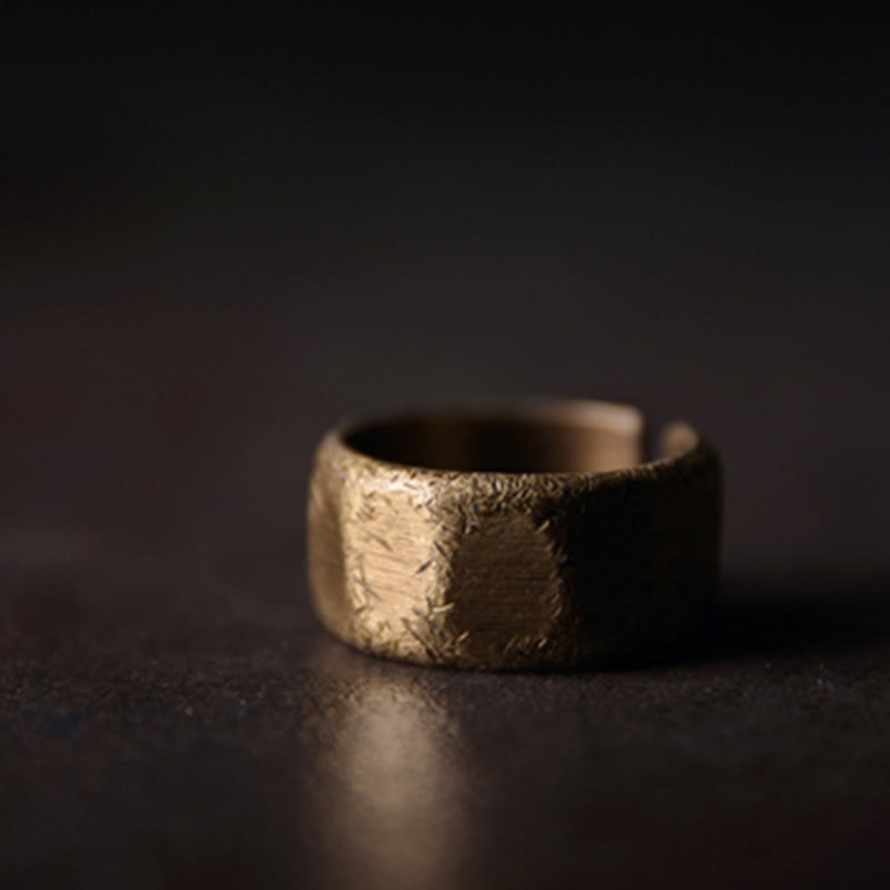 Wear FengShui Tibetan Simple Design Copper Brass Frosted Wealth Ring