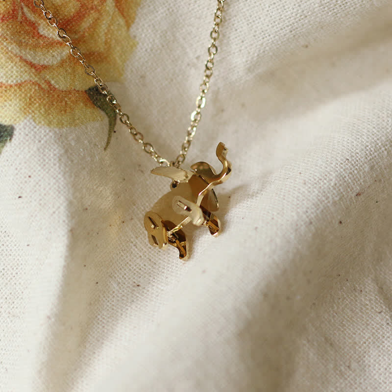 Wear FengShui Elephant Titanium Steel Luck Necklace Chain Pendant