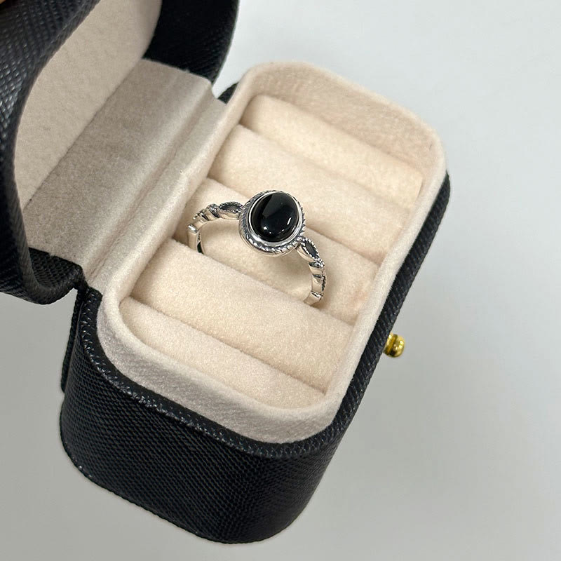 Wear FengShui 925 Sterling Silver Black Onyx Fortune Ring