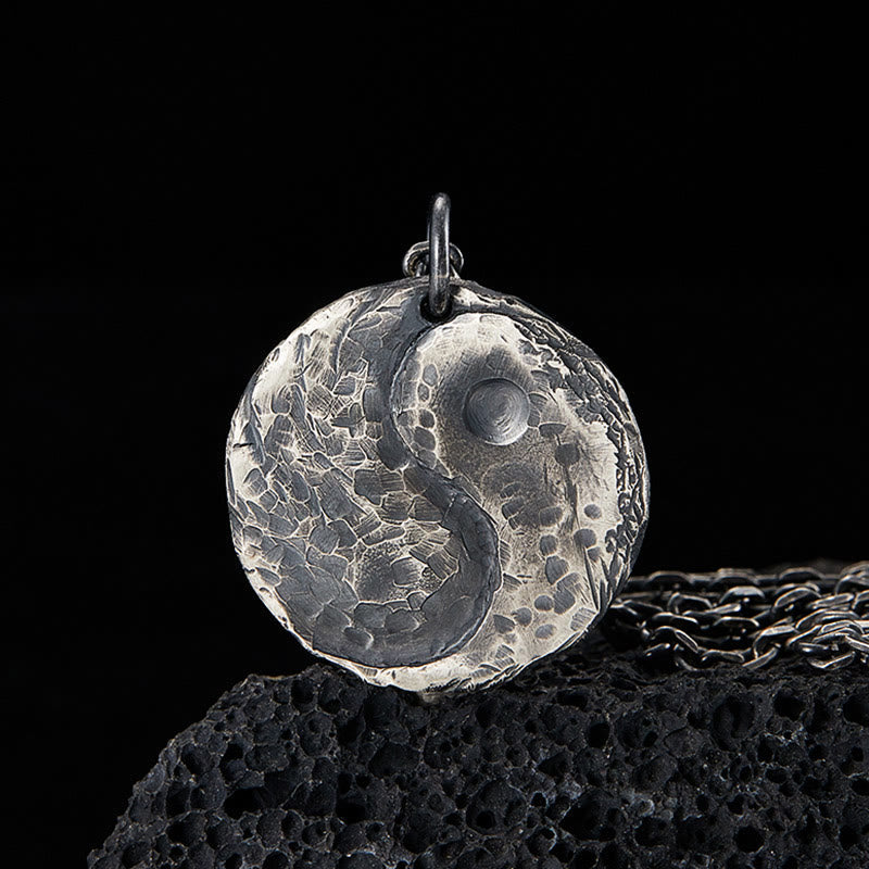 Wear FengShui 990 Sterling Silver Yin Yang Hammer Texture Harmony Necklace Pendant