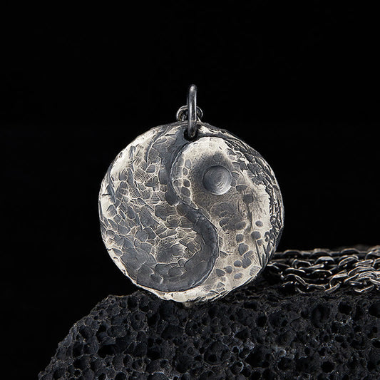 Wear FengShui 990 Sterling Silver Yin Yang Hammer Texture Harmony Necklace Pendant
