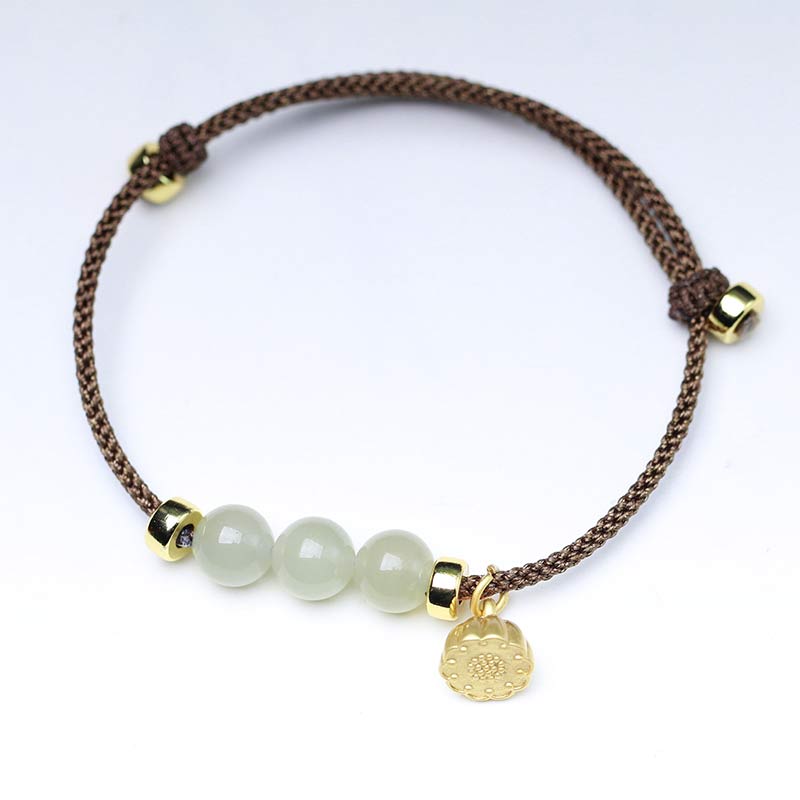Wear FengShui Natural Jade Lotus Seed Strength Red String Weave Bracelet
