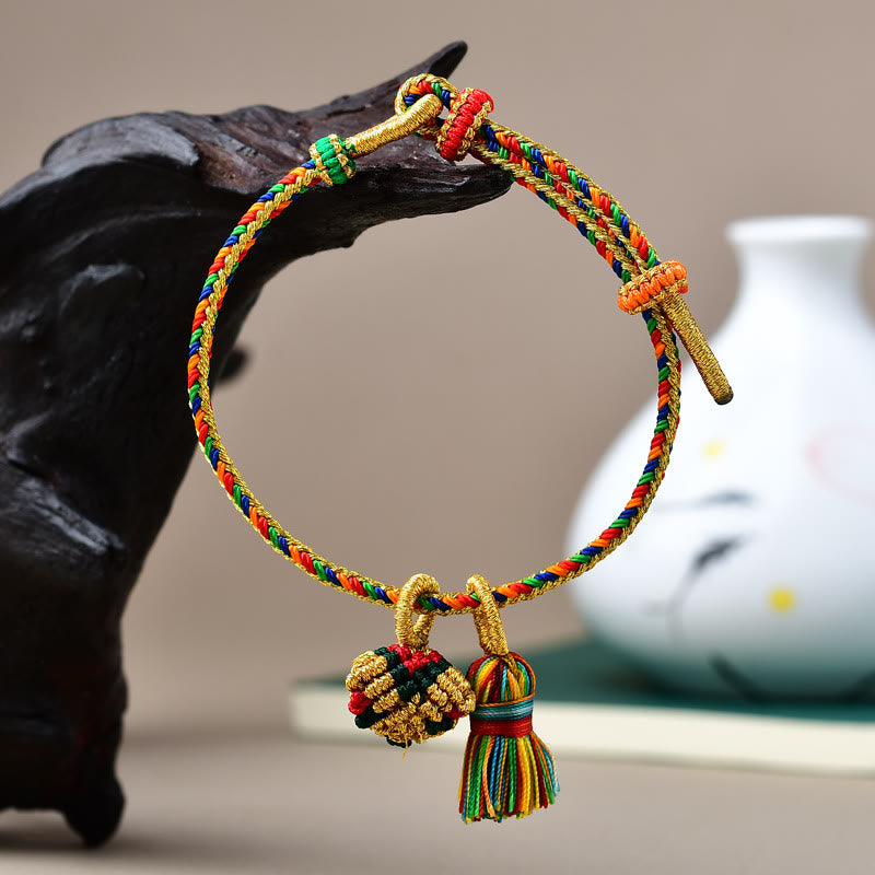 Wear FengShui Colorful Rope Luck Handmade Zongzi Golden Ball Charm Bracelet