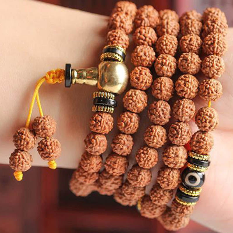 Wear FengShui 108 Mala Beads Rudraksha Bodhi Seed Dzi Bead Luck Wealth Bracelet