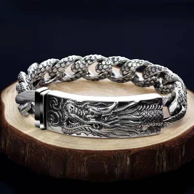 Wear FengShui Retro Dragon Scale Pattern Engraved Protection Bracelet