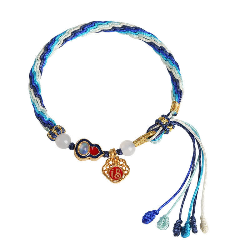 Wear FengShui 925 Sterling Silver Handmade Gourd Blessing String Reincarnation Knot Bracelet
