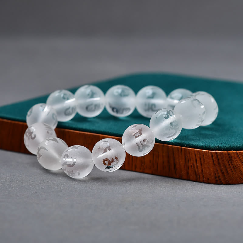 Wear FengShui Tibet White Crystal Black Onyx Om Mani Padme Hum Meditation Bracelet