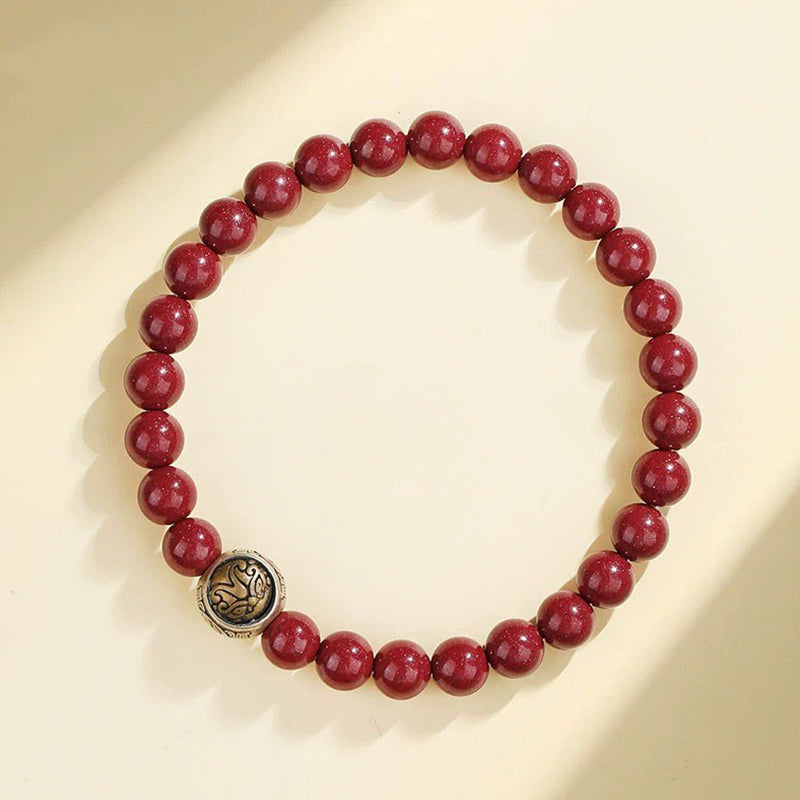 Wear FengShui 925 Sterling Silver Natural Cinnabar Four Beasts Blessing Bracelet