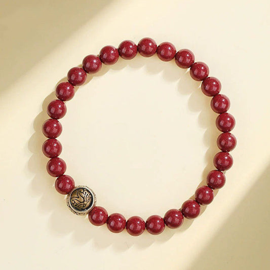 Wear FengShui 925 Sterling Silver Natural Cinnabar Four Beasts Blessing Bracelet