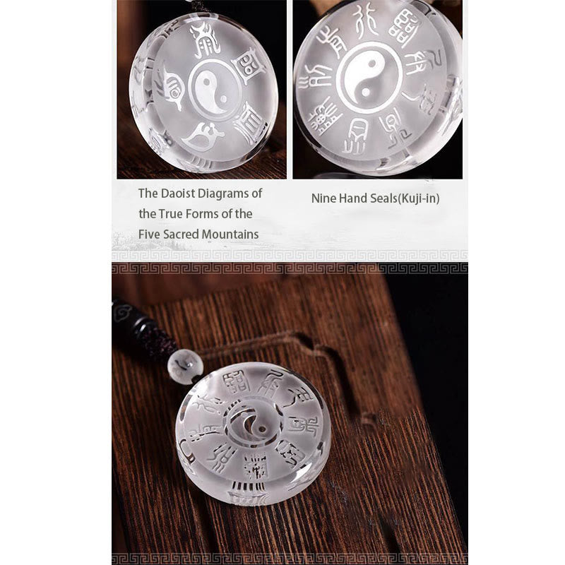 Wear FengShui Taoism Five Sacred Mountains Yin Yang Symbol Liuli Crystal Balance Necklace Pendant Key Chain