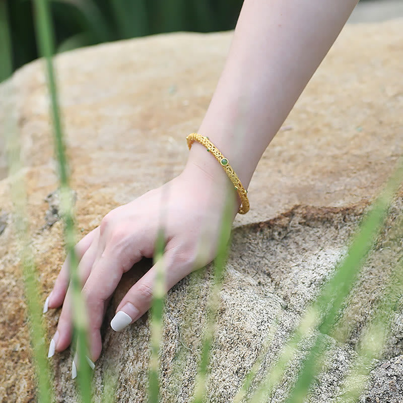 Wear FengShui Cyan Jade Copper Auspicious Clouds Calm Healing Bracelet Bangle