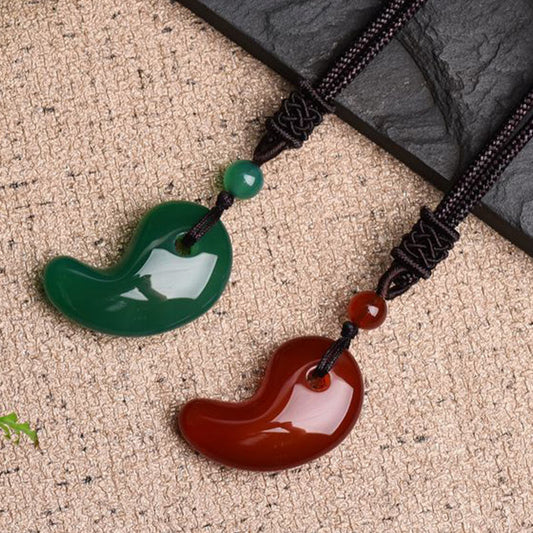 Wear FengShui Red Agate Green Agate Moon Pattern Confidence Calm Necklace