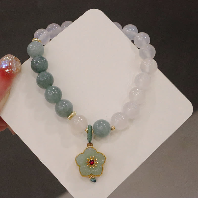 Wear FengShui White Agate Jade Lotus Flower Peace Buckle Protection Bracelet