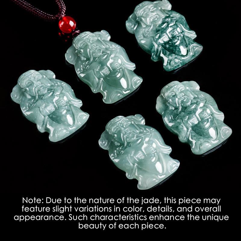 Wear FengShui Natural Green Jade Chinese God of Wealth Caishen Ingot Abundance Necklace Pendant